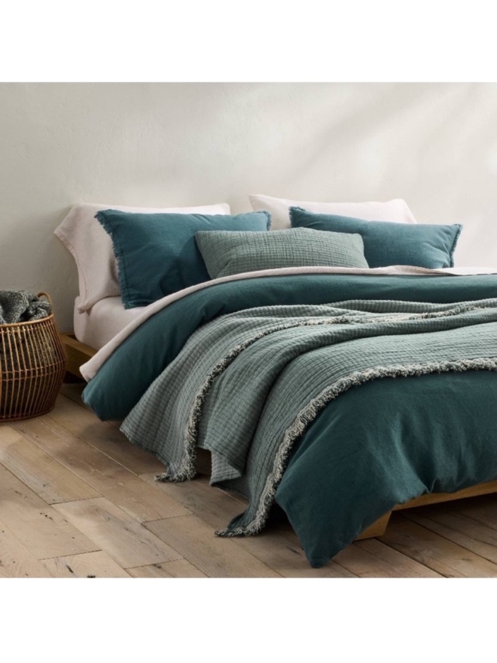 Casaluna King Linen Blend Heavyweight Dark Teal Blue Duvet Cover Set - Picture 13 of 13